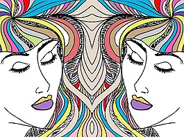 女人的臉矢量插畫摘要素描