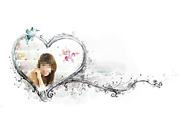 小鳥花紋邊框與美女