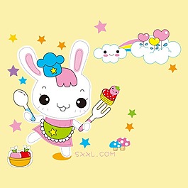 印花矢量图 可爱卡通 卡通动物 兔子 云朵 免费素材