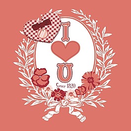 印花矢量圖 T恤圖案 圖文結(jié)合 花邊 植物花邊 免費(fèi)素材