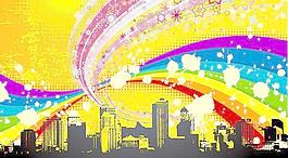 繽紛城市建筑潮流插畫矢量素材