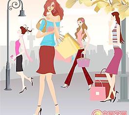 時(shí)尚購(gòu)物女性插畫矢量素材