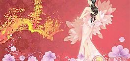 古典夢幻美女和花紋矢量素材
