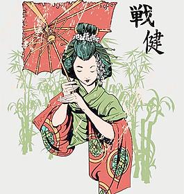 身着和服的日本少女矢量素材