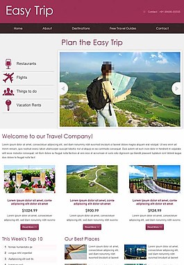 玫紅色簡單旅行計劃網頁模板
