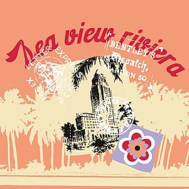 印花矢量圖 圖文結(jié)合 文字 英文 樓房 免費素材