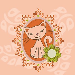 印花矢量圖 動物 小貓 花朵 花紋 免費(fèi)素材