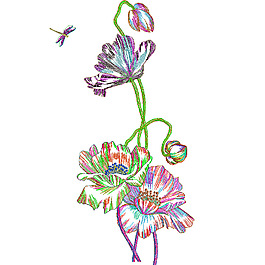 繡花 花朵 荷花 蜻蜓 免費素材