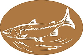 斑點斑點鱒魚復(fù)古木刻