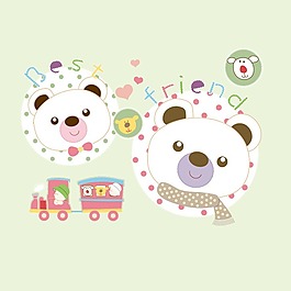 印花矢量圖 可愛卡通 卡通動物 小熊 火車 免費素材