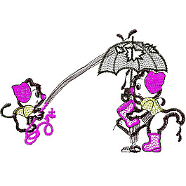绣花 小猫 雨伞 免费素材