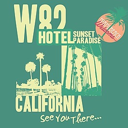 印花矢量圖 T恤圖案 圖文結(jié)合 椰樹 文字 免費素材