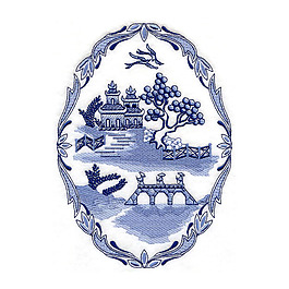 繡花 亭子 果樹 小鳥 橋 免費素材