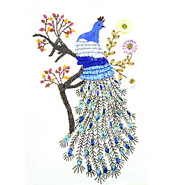 繡花 孔雀 樹枝 免費素材