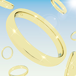 從代表愛的金戒指 訂婚或結婚天空落下