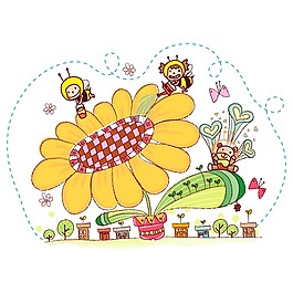 印花矢量圖 可愛卡通 卡通動物 蜜蜂 花朵 免費素材