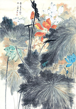 位圖 荷花 荷葉 水墨 免費素材