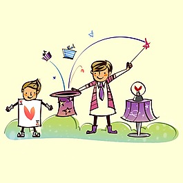 印花矢量圖 卡通 男孩 卡片 魔術師 免費素材