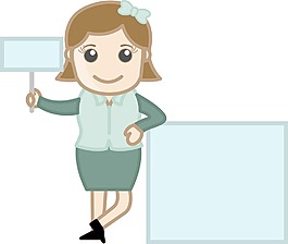 女人顯示兩個信息板-卡通商業矢量插圖