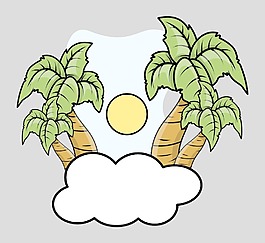 熱帶島嶼在云-卡通插畫矢量