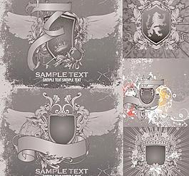 盾牌花紋翅膀矢量素材