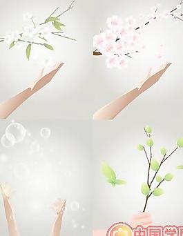 桃花與梨花主題矢量素材