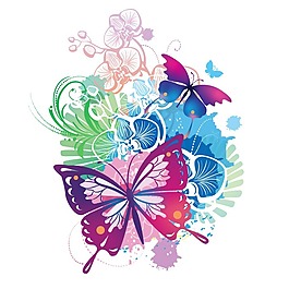 印花矢量圖 水彩 蝴蝶 花紋 色彩 免費素材