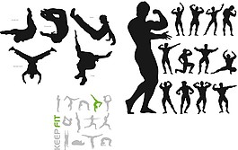 健身健美時尚運動剪影圖