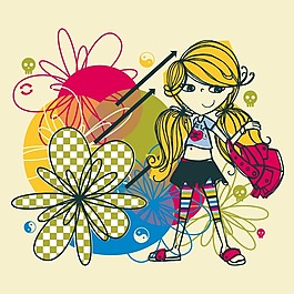 印花矢量圖 可愛卡通 卡通人物 女孩 花朵 免費(fèi)素材