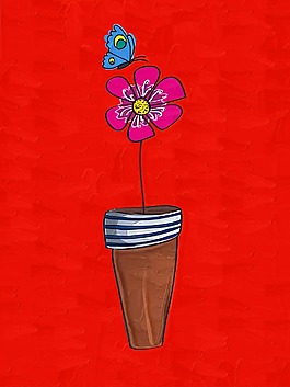 小紅花油畫