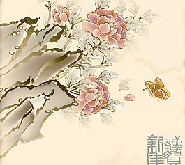 蝶戀花吉祥年畫矢量圖下載