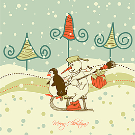 卡通雪人企鹅插画矢量素材
