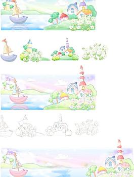 夏日風(fēng)情風(fēng)景矢量圖下載