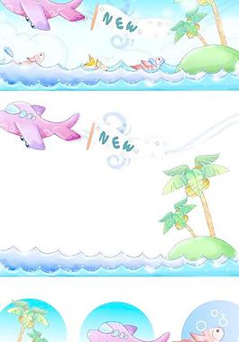 夏日風情風景矢量圖下載