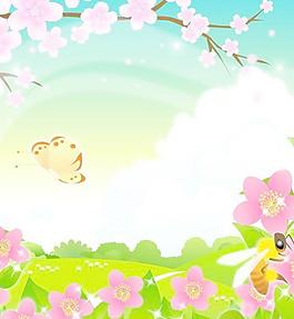 桃花風景矢量圖下載