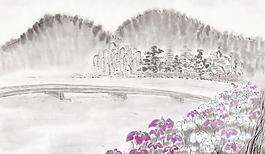 水墨山水画矢量图下载