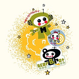 印花矢量圖 可愛卡通 卡通人物 機(jī)器人 星球 免費素材