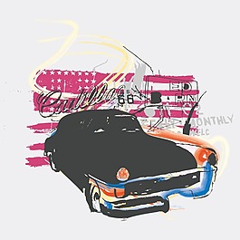 印花矢量圖 T恤圖案 汽車(chē) 旗幟 文字 免費(fèi)素材