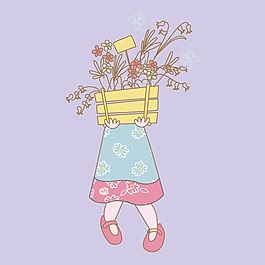 印花矢量圖 可愛(ài)卡通 卡通人物 女孩 花朵 免費(fèi)素材