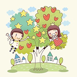 印花矢量圖 可愛卡通 卡通人物 男孩 女孩 免費素材