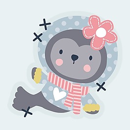 印花矢量圖 可愛卡通 卡通動物 海豹 花朵 免費素材