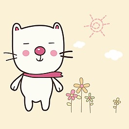 印花矢量圖 可愛卡通 卡通動物 小貓 花朵 免費素材