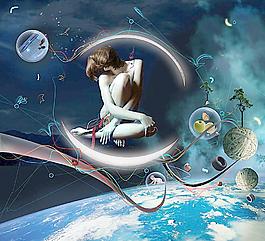唯美夢幻科技女性地球圖片