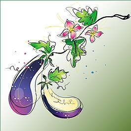 印花矢量圖 水彩 植物 茄子 色彩 免費素材
