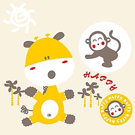 印花矢量圖 可愛(ài)卡通 卡通動(dòng)物 長(zhǎng)頸鹿 猴子 免費(fèi)素材