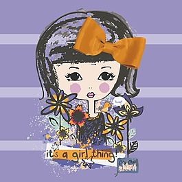 印花矢量圖 可愛(ài)卡通 卡通人物 女孩 蝴蝶結(jié) 免費(fèi)素材