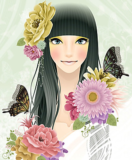 位圖 人物 女孩 蝴蝶 花朵 免費(fèi)素材