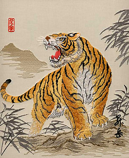 繡花 老虎 竹子 十二生肖 免費(fèi)素材
