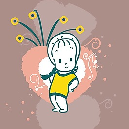 印花矢量圖 可愛卡通 人物 女孩 色彩 免費(fèi)素材