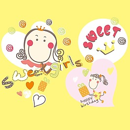 印花矢量圖 可愛(ài)卡通 女孩 英文 色彩 免費(fèi)素材